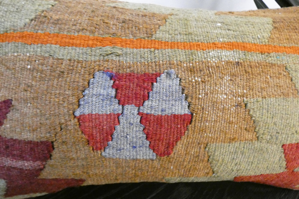 Handmade Turkish Kilim Cushion 30 x 50cm, Vintage Wool Lumbar Cushion with Insert, Organic Cotton Back- Rugs Direct New Zealand 