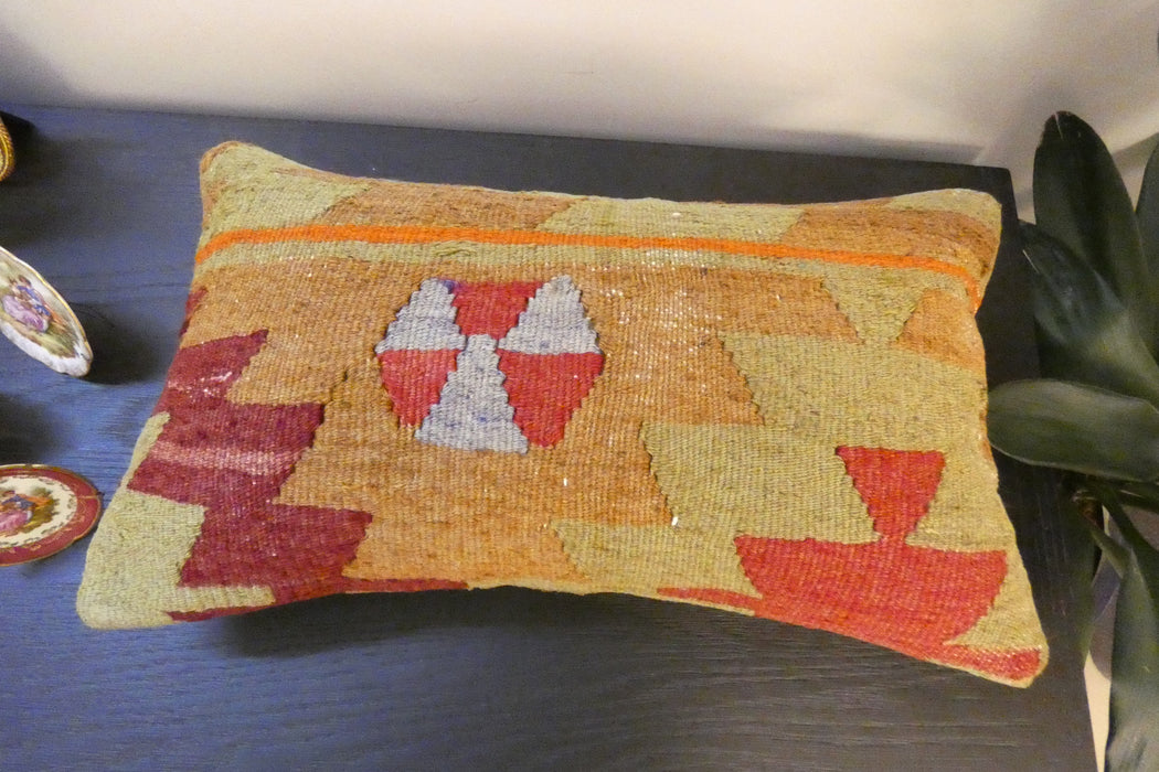 Handmade Turkish Kilim Cushion 30 x 50cm, Vintage Wool Lumbar Cushion with Insert, Organic Cotton Back- Rugs Direct New Zealand 