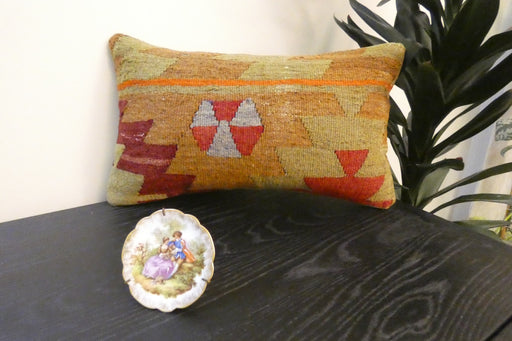 Handmade Turkish Kilim Cushion 30 x 50cm, Vintage Wool Lumbar Cushion with Insert, Organic Cotton Back- Rugs Direct New Zealand 