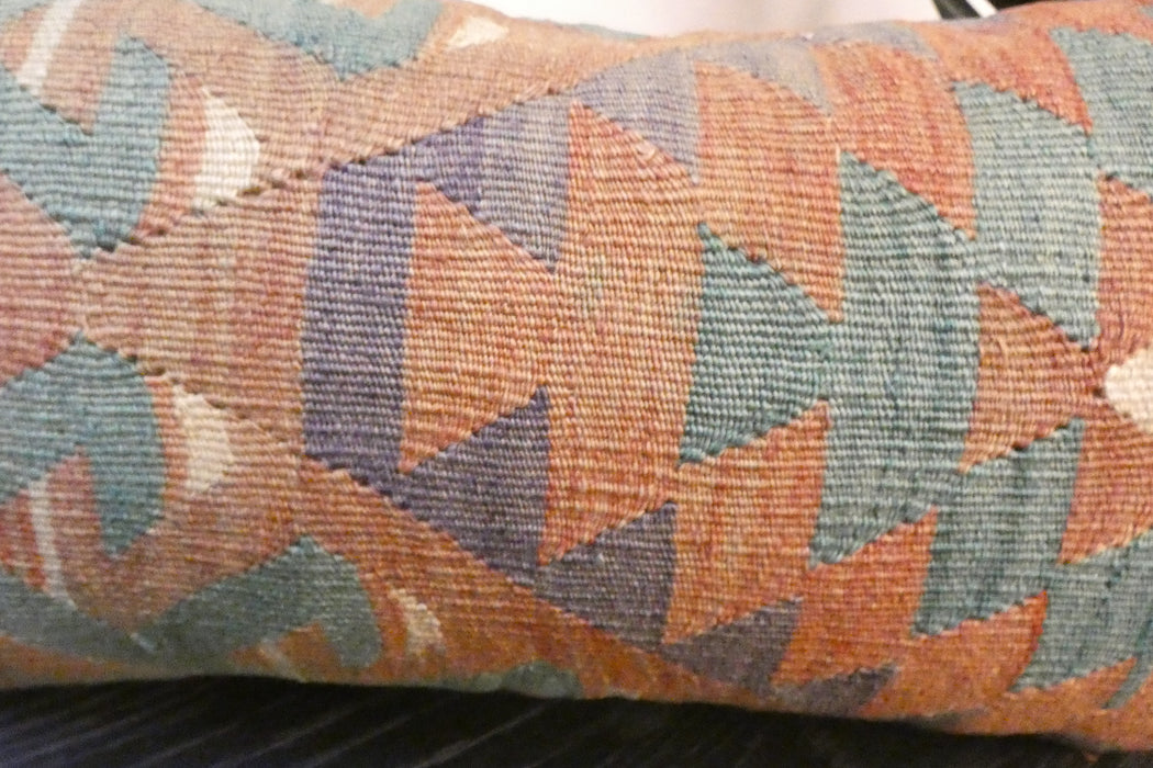 Handmade Turkish Kilim Cushion 30 x 50cm, Vintage Wool Lumbar Cushion with Insert , Organic Cotton Back- Rugs Direct New Zealand 