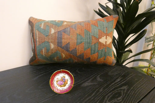 Handmade Turkish Kilim Cushion 30 x 50cm, Vintage Wool Lumbar Cushion with Insert , Organic Cotton Back- Rugs Direct New Zealand 