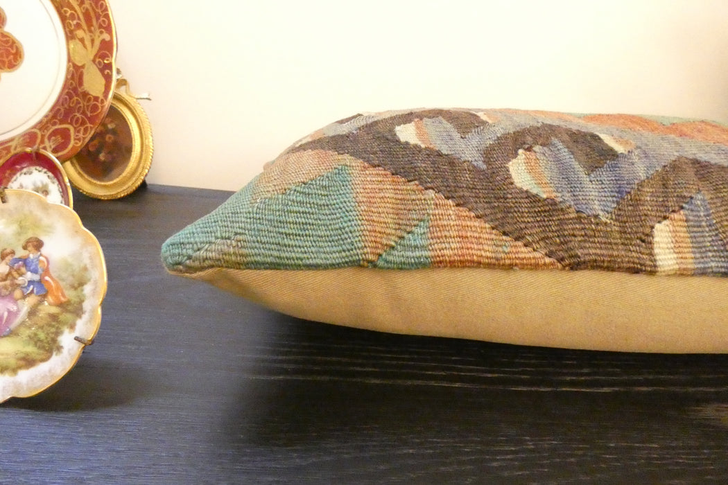 Handmade Turkish Kilim Cushion 30 x 50cm, Vintage Wool Lumbar Cushion with Insert, Organic Cotton Back- Rugs Direct New Zealand