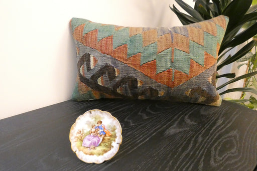 Handmade Turkish Kilim Cushion 30 x 50cm, Vintage Wool Lumbar Cushion with Insert, Organic Cotton Back- Rugs Direct New Zealand