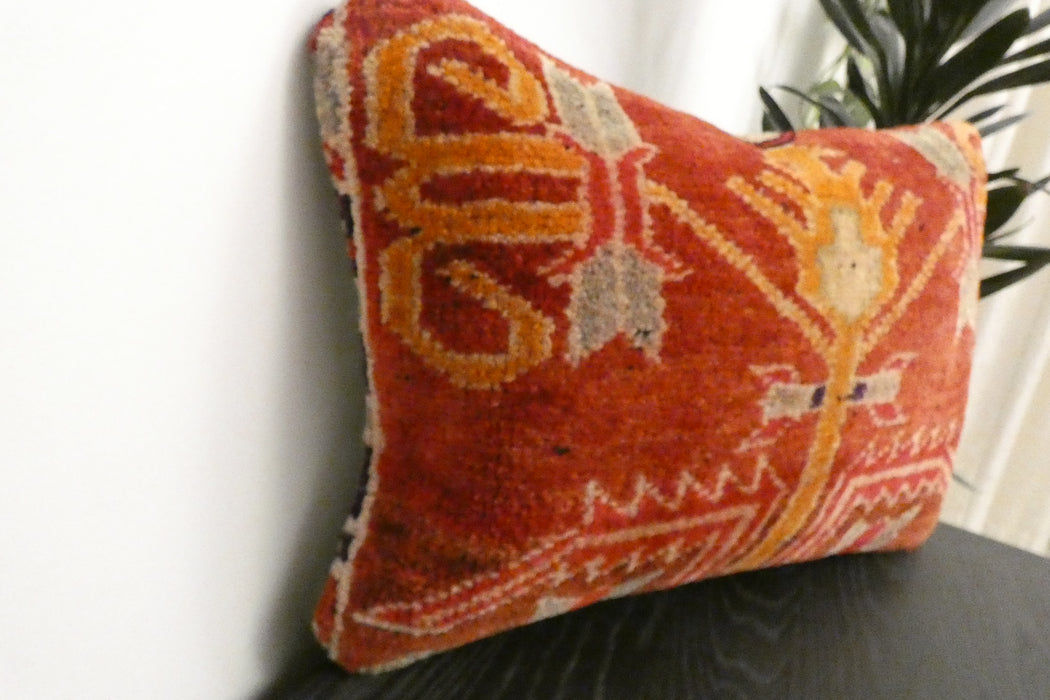 Handmade Anatolian Rug Cushion Cover with Insert 40 x 60cm | Vintage Turkish Wool Lumbar Pillow | Organic Cotton Back | Rugs direct New Zealand 