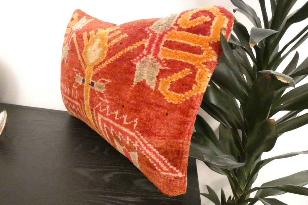 Handmade Anatolian Rug Cushion Cover with Insert 40 x 60cm | Vintage Turkish Wool Lumbar Pillow | Organic Cotton Back | Rugs direct New Zealand 