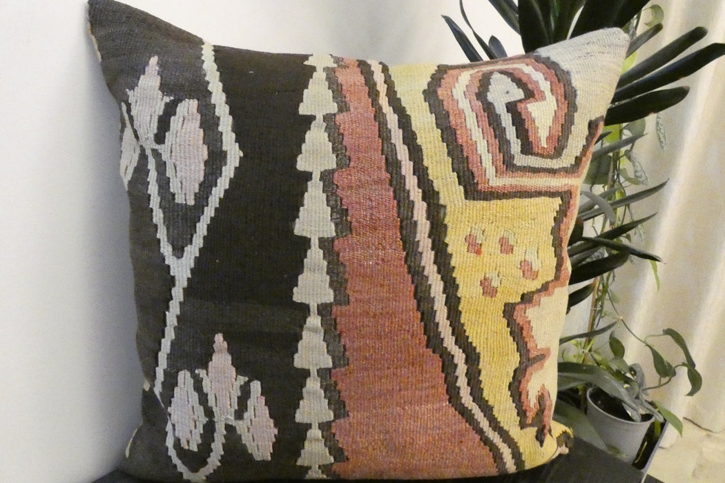 Handmade Turkish Kilim Cushion Cover 60 x 60cm with Insert | Original Anatolian Kilim | Organic Cotton Backing - Rugs Direct New Zealand