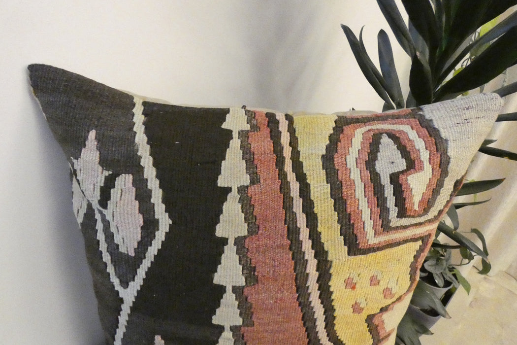Handmade Turkish Kilim Cushion Cover 60 x 60cm with Insert | Original Anatolian Kilim | Organic Cotton Backing - Rugs Direct New Zealand