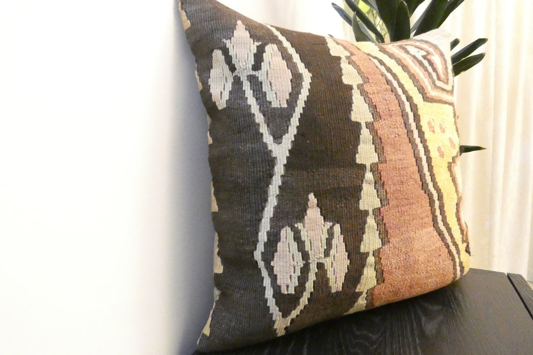 Handmade Turkish Kilim Cushion Cover 60 x 60cm with Insert | Original Anatolian Kilim | Organic Cotton Backing - Rugs Direct New Zealand