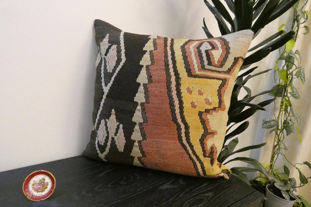 Handmade Turkish Kilim Cushion Cover 60 x 60cm with Insert | Original Anatolian Kilim | Organic Cotton Backing - Rugs Direct New Zealand
