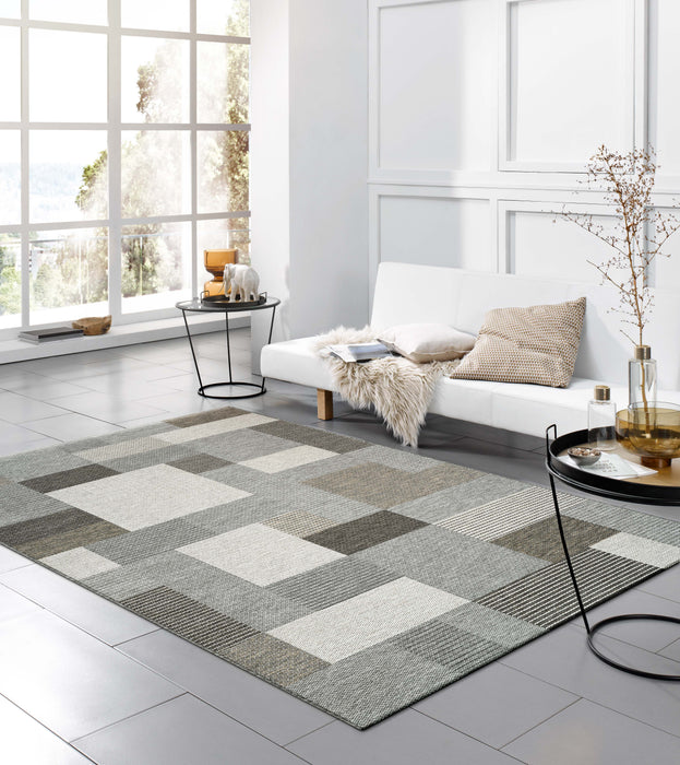 Brighton Indoor/Outdoor Neutral Block Design Flatweave Rug (98064-3073)-Rugs Direct