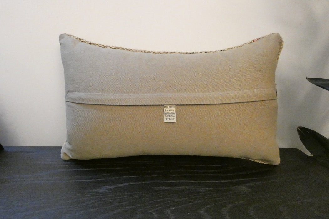 Handmade Turkish Kilim Cushion 30 x 50cm | Vintage Wool Lumbar Cushion with Insert | Organic Cotton Back-  Rugs Direct 