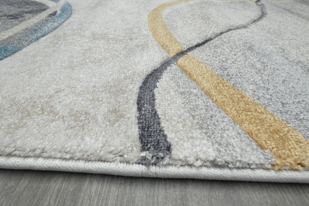 Retro Distressed Abstract Stone Shapes Aroha Rug- Rugs Direct 