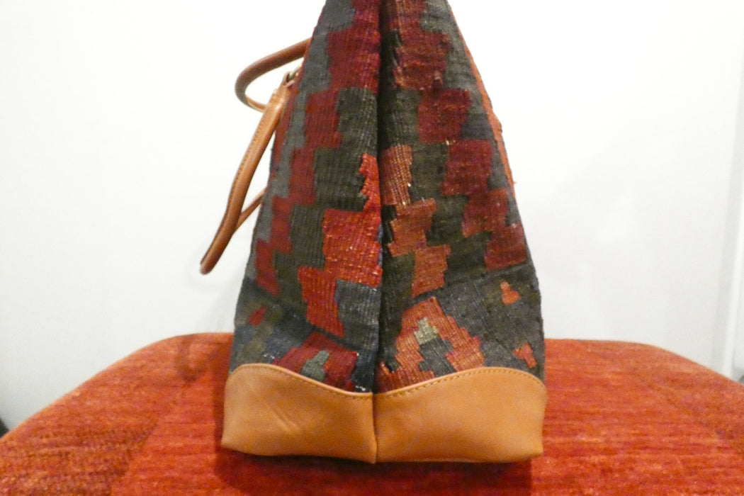 One-of-a-Kind Anatolian Kilim Leather Travel Bag "Zozan"- Rugs Direct 