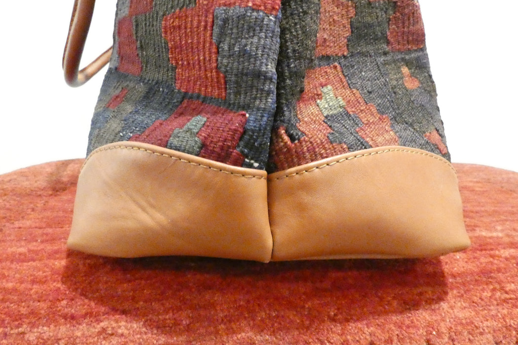 One-of-a-Kind Anatolian Kilim Leather Travel Bag "Zozan"- Rugs Direct 