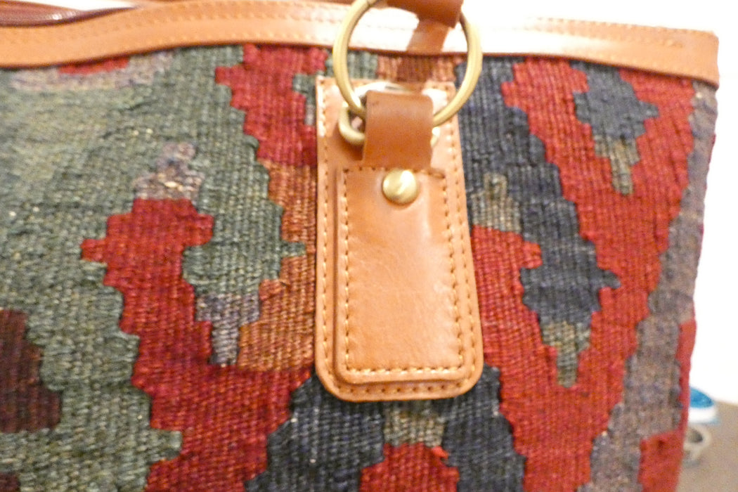 One-of-a-Kind Anatolian Kilim Leather Travel Bag "Zozan"- Rugs Direct 