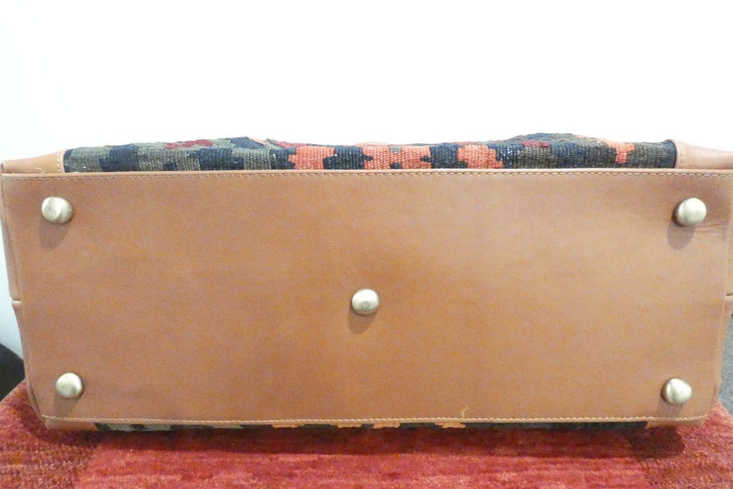 One-of-a-Kind Anatolian Kilim Leather Travel Bag "Zozan"- Rugs Direct 