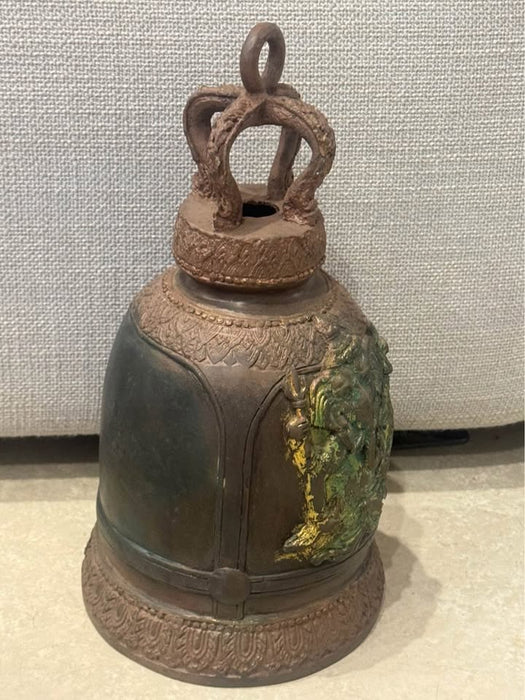 Antique Temple Bell with Ganesha Motif- Rugs Direct 