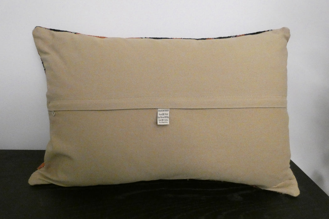 Handmade Anatolian Kilim Cushion Cover with Insert 40 x 60cm | Vintage Turkish Wool Lumbar Pillow | Organic Cotton Back