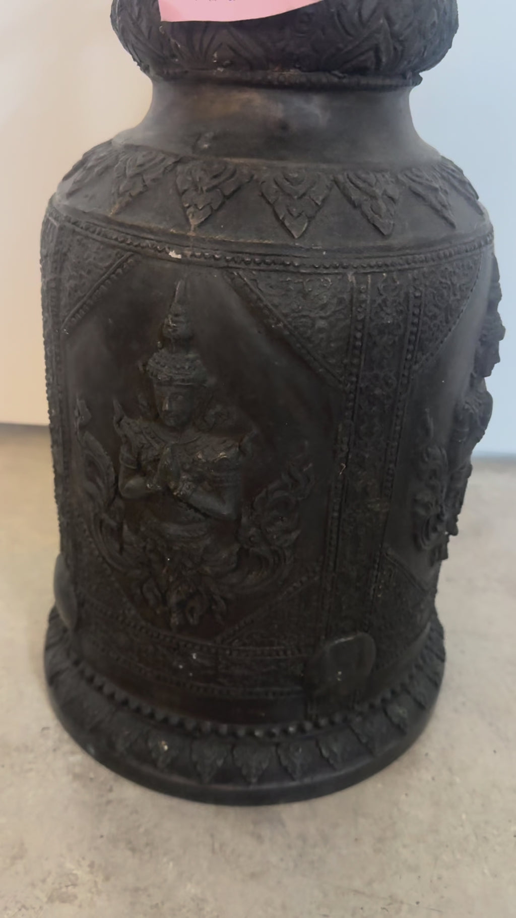 Antique Thai Bronze Temple Bell – Hand-Cast with Celestial Deity Reliefs- Rugs Direct 