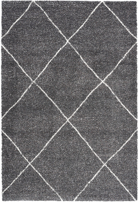Black rug with white wide diamond crisscross lines