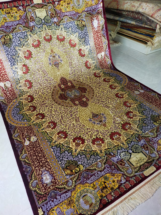 Hand Knotted Persian Design Pure Silk Rug Size: 264 x 182cm - Rugs Direct