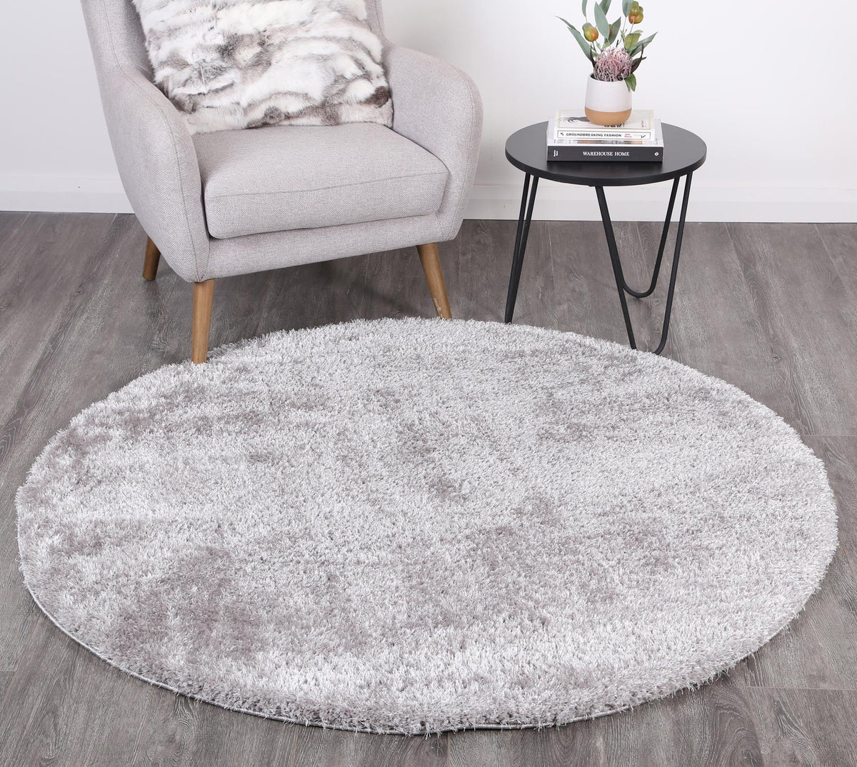 Dream Rug Dream Shaggy Grey Colour Turkish Round Rug — Rugs Direct