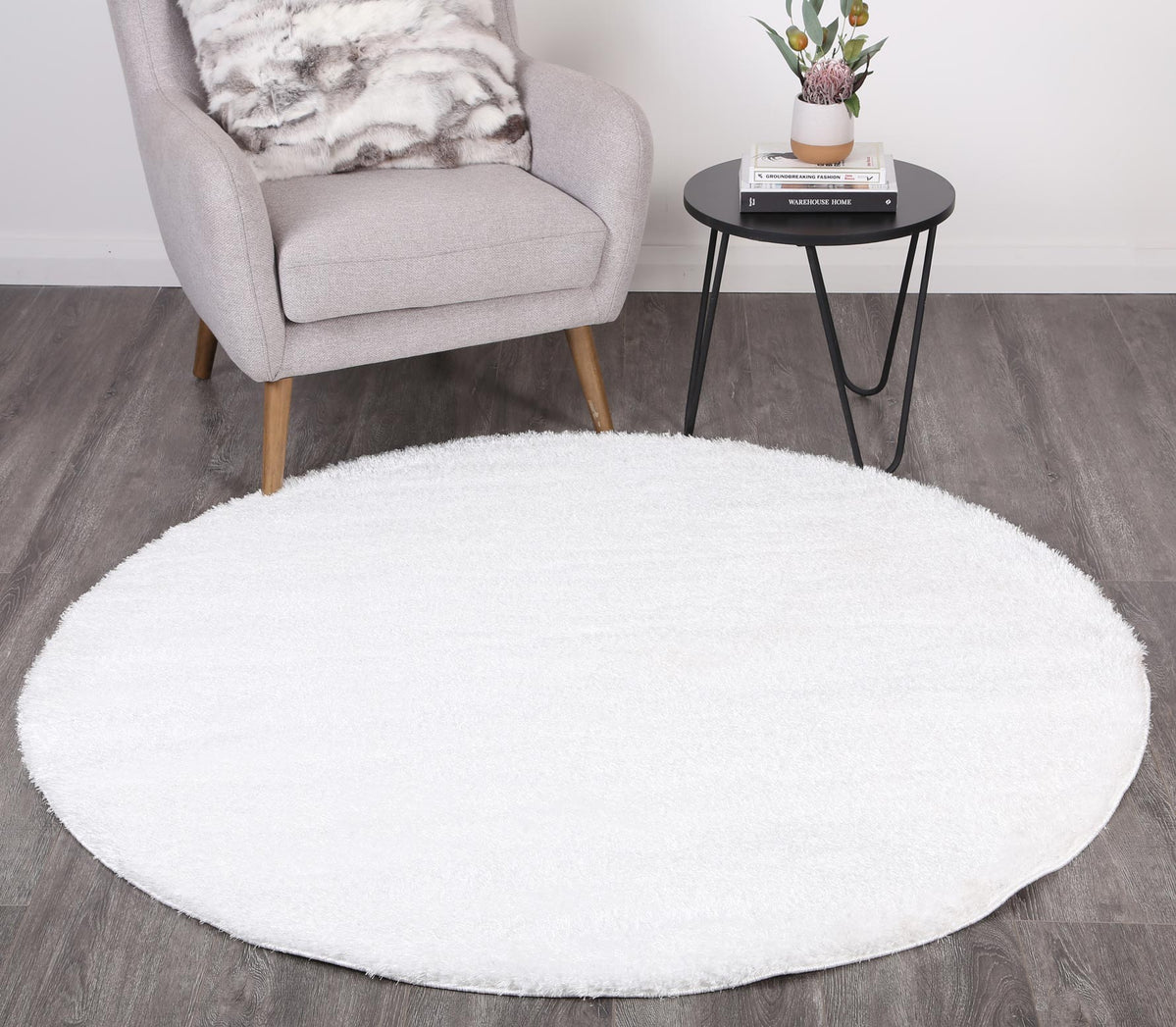 Dream Shaggy White Colour Turkish Round Rug — Rugs Direct
