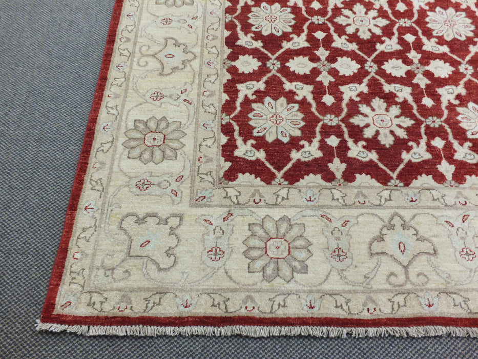 Cream and Red Afghan Hand Knotted Choubi Rug Size: 241 x 297cm-Afghan Rug-Rugs Direct