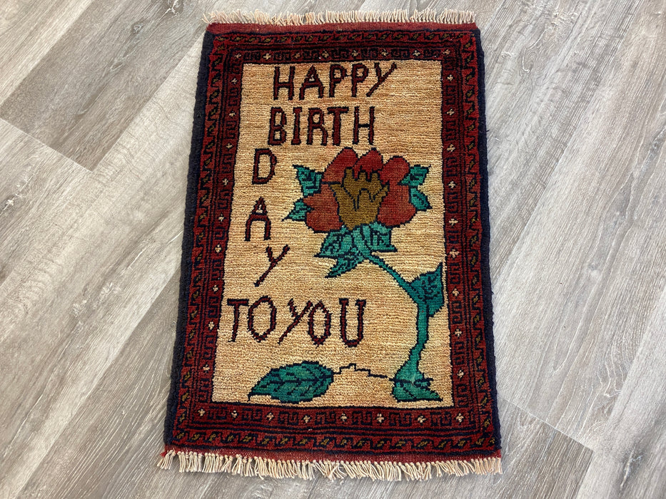 Afghan Hand Knotted Happy Birthday Rug - Rugs Direct