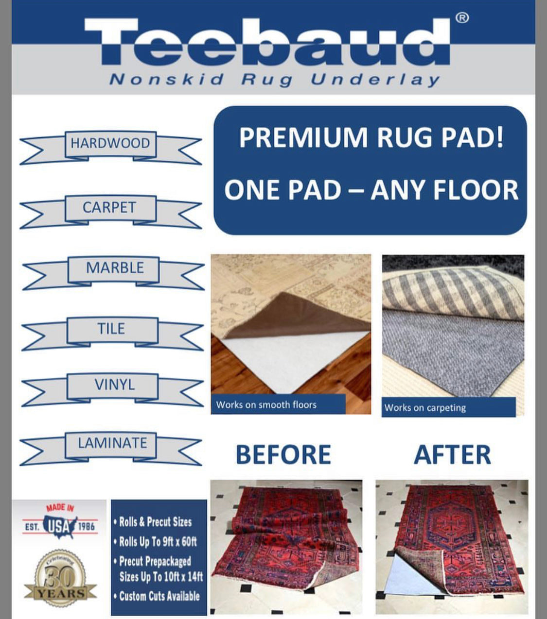 High Performance Premium Rug-Grip Underlay 200cm Wide Cut To Order ...