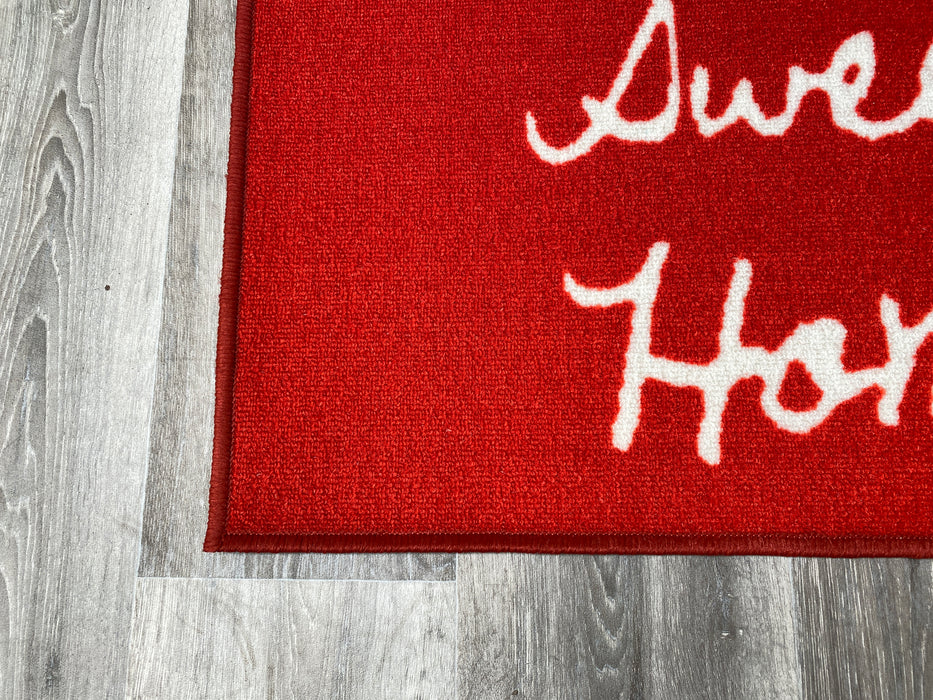 NYLON SWEET HOME DESIGN RED NON-SLIP WASHABLE MAT SIZE: 140 x 67cm - Rugs Direct