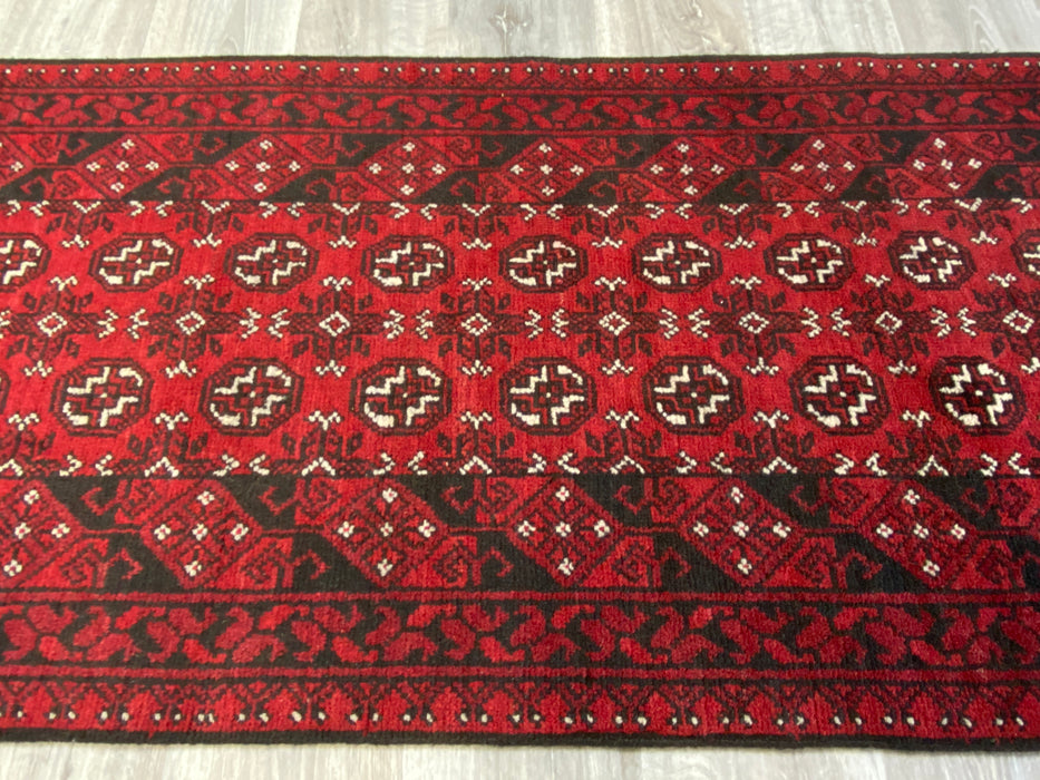 Afghan Hand Knotted Turkman Hallway Runner Size: 385 x 80cm - Rugs Direct