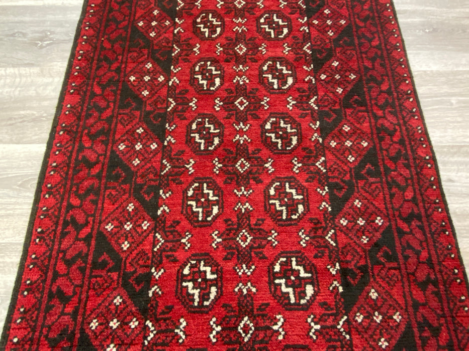 Afghan Hand Knotted Turkman Hallway Runner Size: 385 x 80cm - Rugs Direct