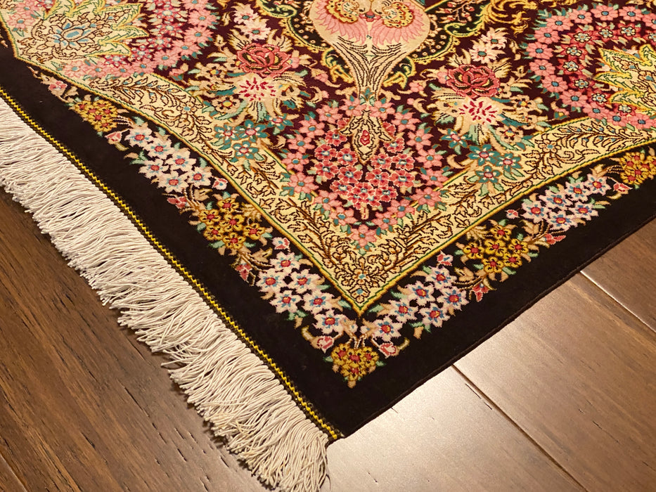 Hand Knotted Persian Qum Pure Silk Rug Size: 200 x 300cm - Rugs Direct