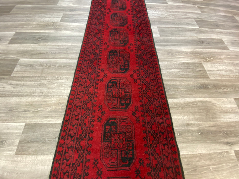 Afghan Hand Knotted Turkman Hallway Runner Size: 376 x 81cm - Rugs Direct