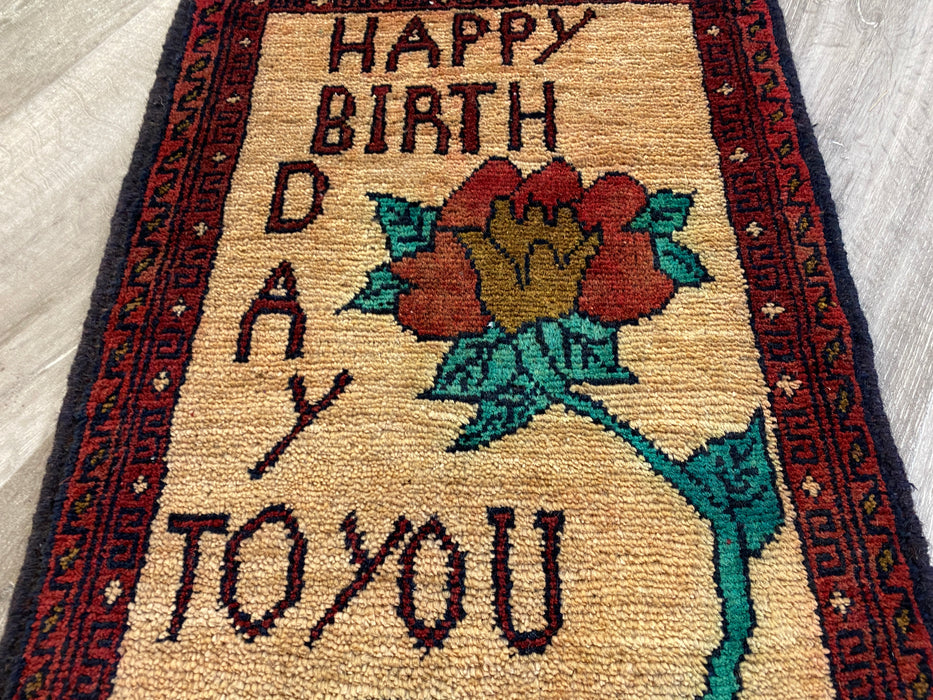 Afghan Hand Knotted Happy Birthday Rug - Rugs Direct