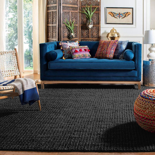 100% Natural Jute Rug in Black Colour Size: 160 x 230cm- Rugs Direct