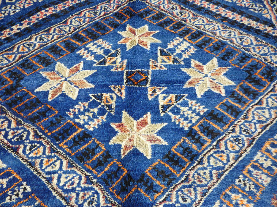 Vintage Berber Moroccan Rug with Tribal Style, Blue Indigo Beni Mguild Size: 400 x 183cm - Rugs Direct