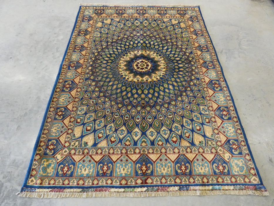 Afghan Hand Knotted Roshnai Merino Wool  Dome Design Rug Size: 152cm x 208cm - Rugs Direct