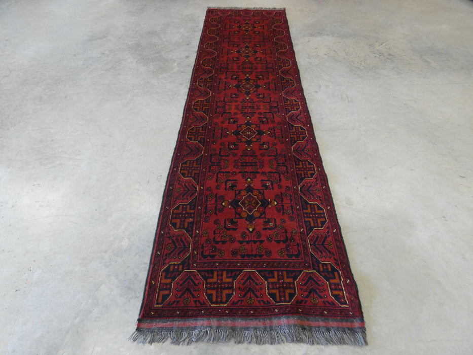 Afghan Hand Knotted Khal Mohammadi  Runner Size: 300cm x 81cm - Rugs Direct