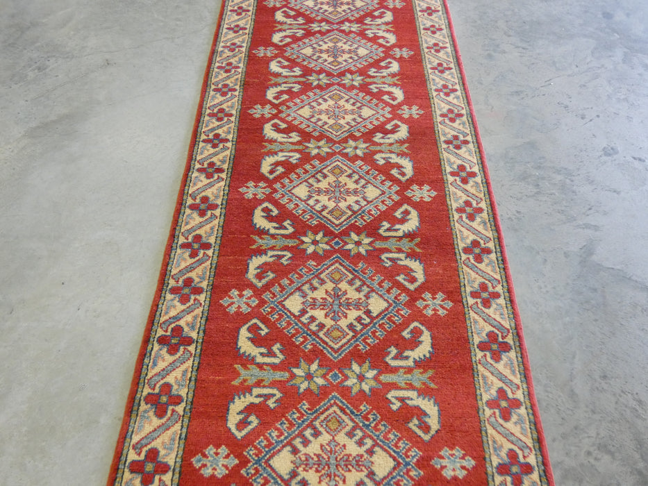 Afghan Hand Knotted Kazak Hallway Runner Size: 81 x 340cm - Rugs Direct