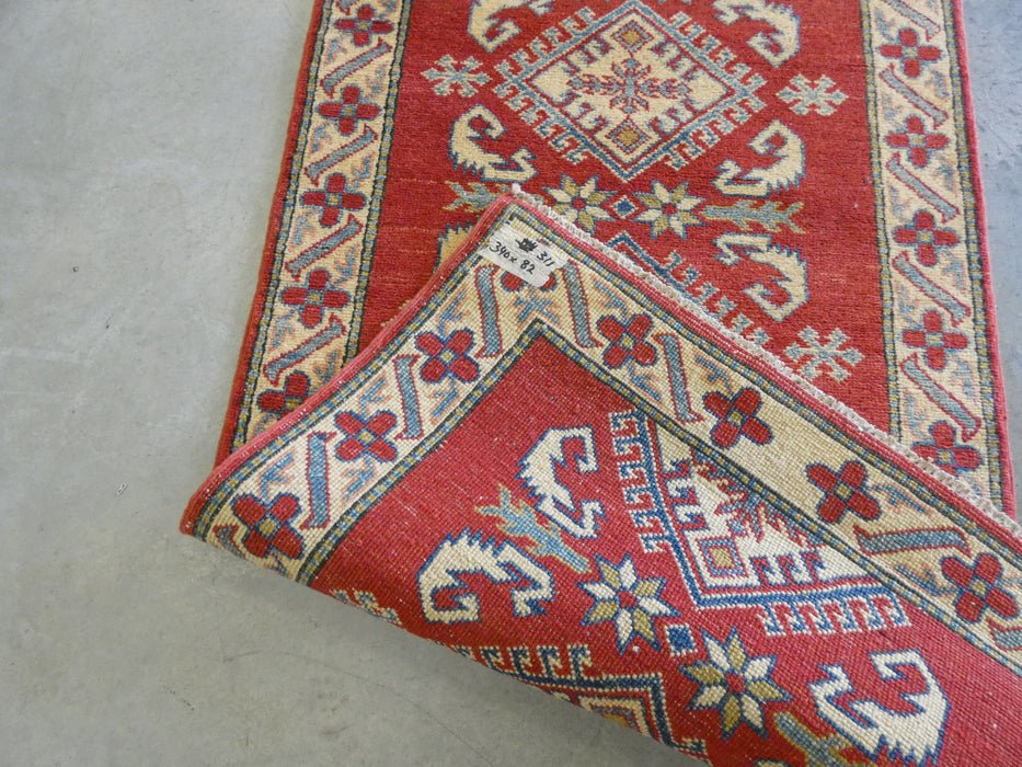 Afghan Hand Knotted Kazak Hallway Runner Size: 81 x 340cm - Rugs Direct