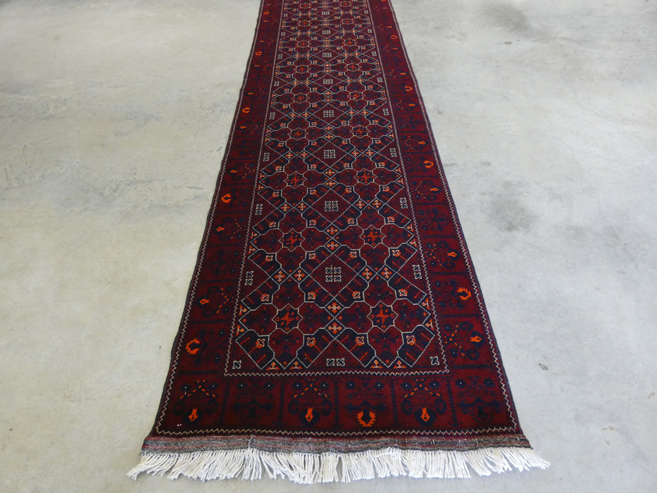 Afghan Hand Knotted Khal Mohammadi  Runner Size: 302cm x 86cm - Rugs Direct