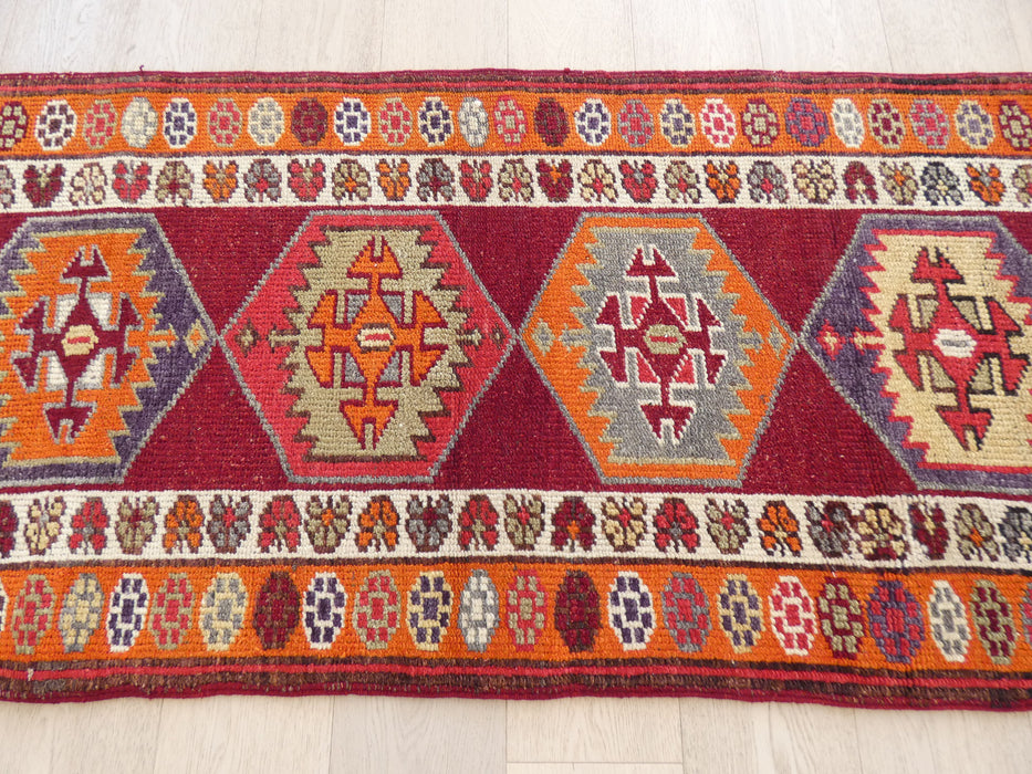Vintage Hand Knotted Anatolian Turkish Hallway Runner Size: 397 x 85cm - Rugs Direct