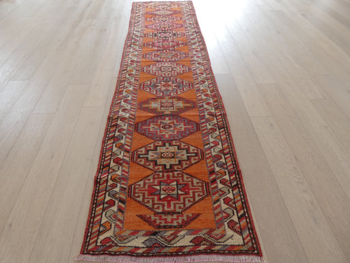 Vintage Hand Knotted Anatolian Turkish Hallway Runner Size: 355 x 92cm - Rugs Direct