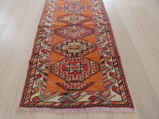 Vintage Hand Knotted Anatolian Turkish Hallway Runner Size: 355 x 92cm - Rugs Direct