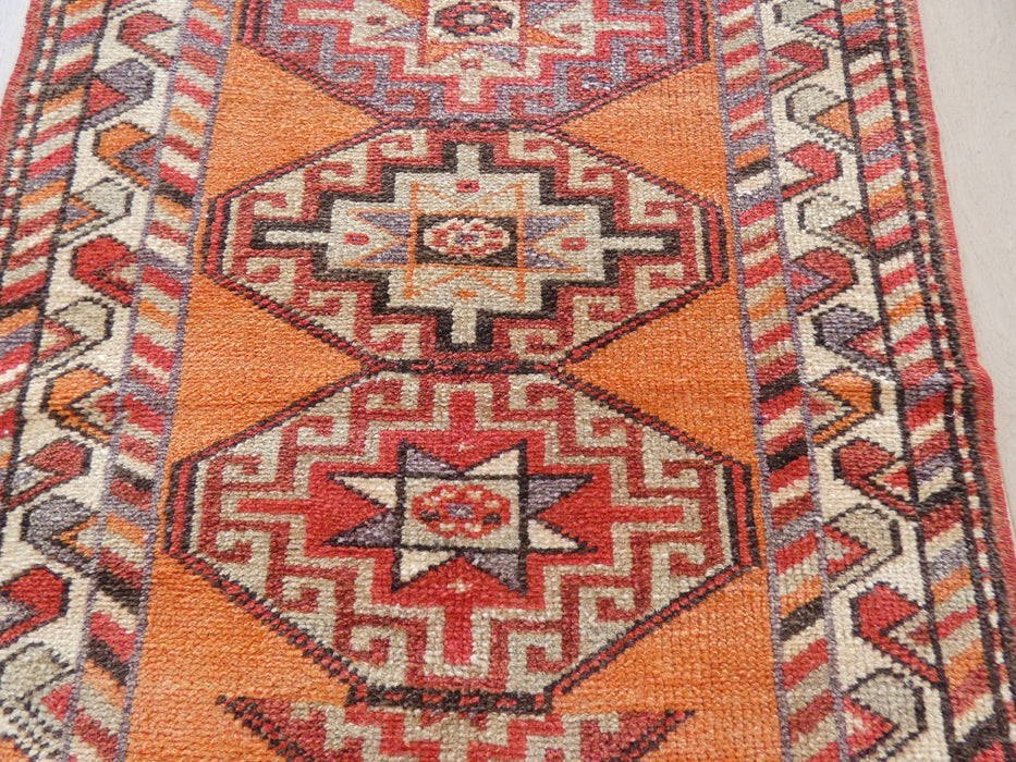 Vintage Hand Knotted Anatolian Turkish Hallway Runner Size: 355 x 92cm - Rugs Direct