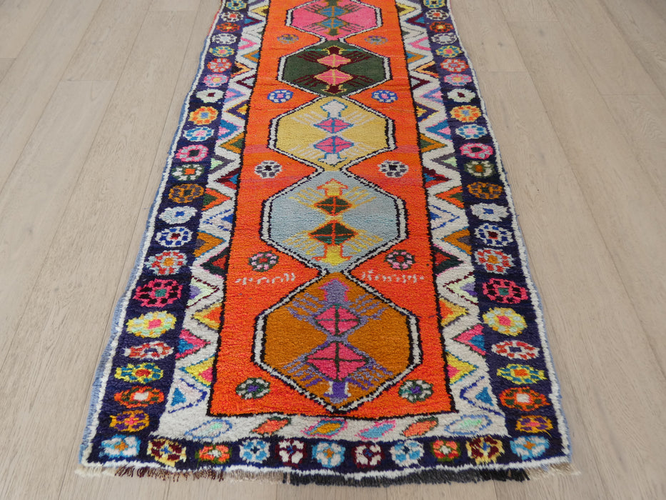 Vintage Hand Knotted Anatolian Turkish Hallway Runner Size: 393 x 88cm - Rugs Direct