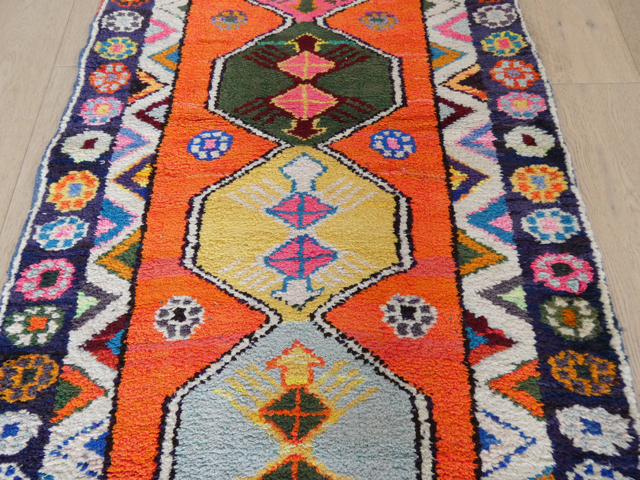 Vintage Hand Knotted Anatolian Turkish Hallway Runner Size: 393 x 88cm - Rugs Direct