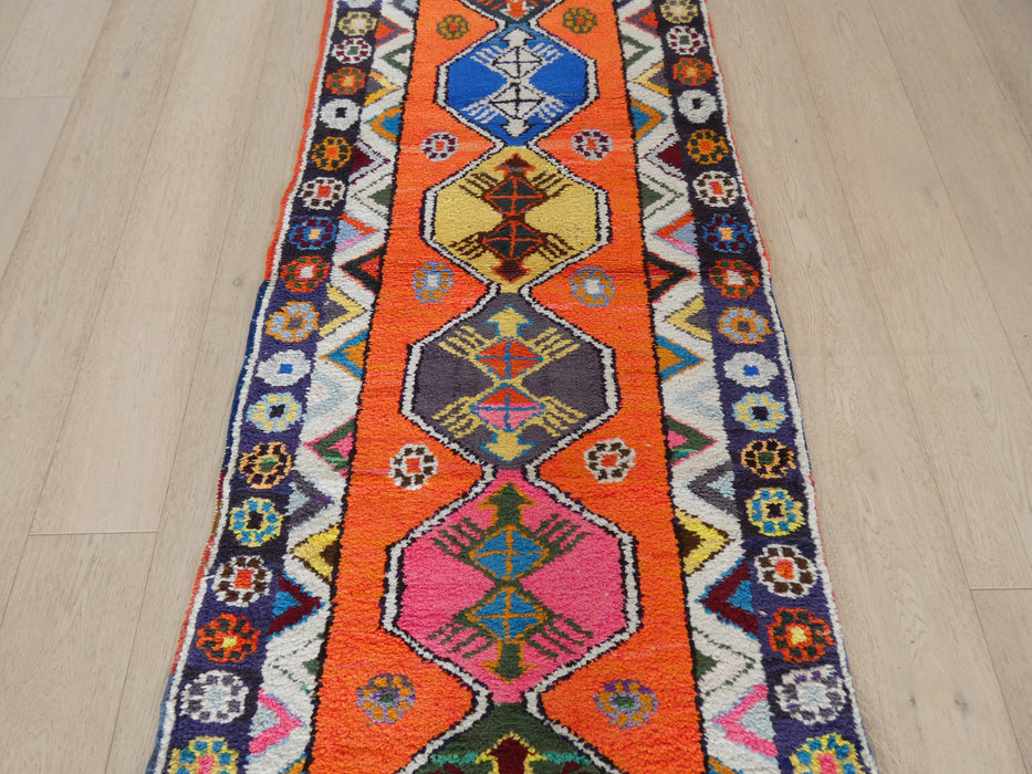 Vintage Hand Knotted Anatolian Turkish Hallway Runner Size: 393 x 88cm - Rugs Direct